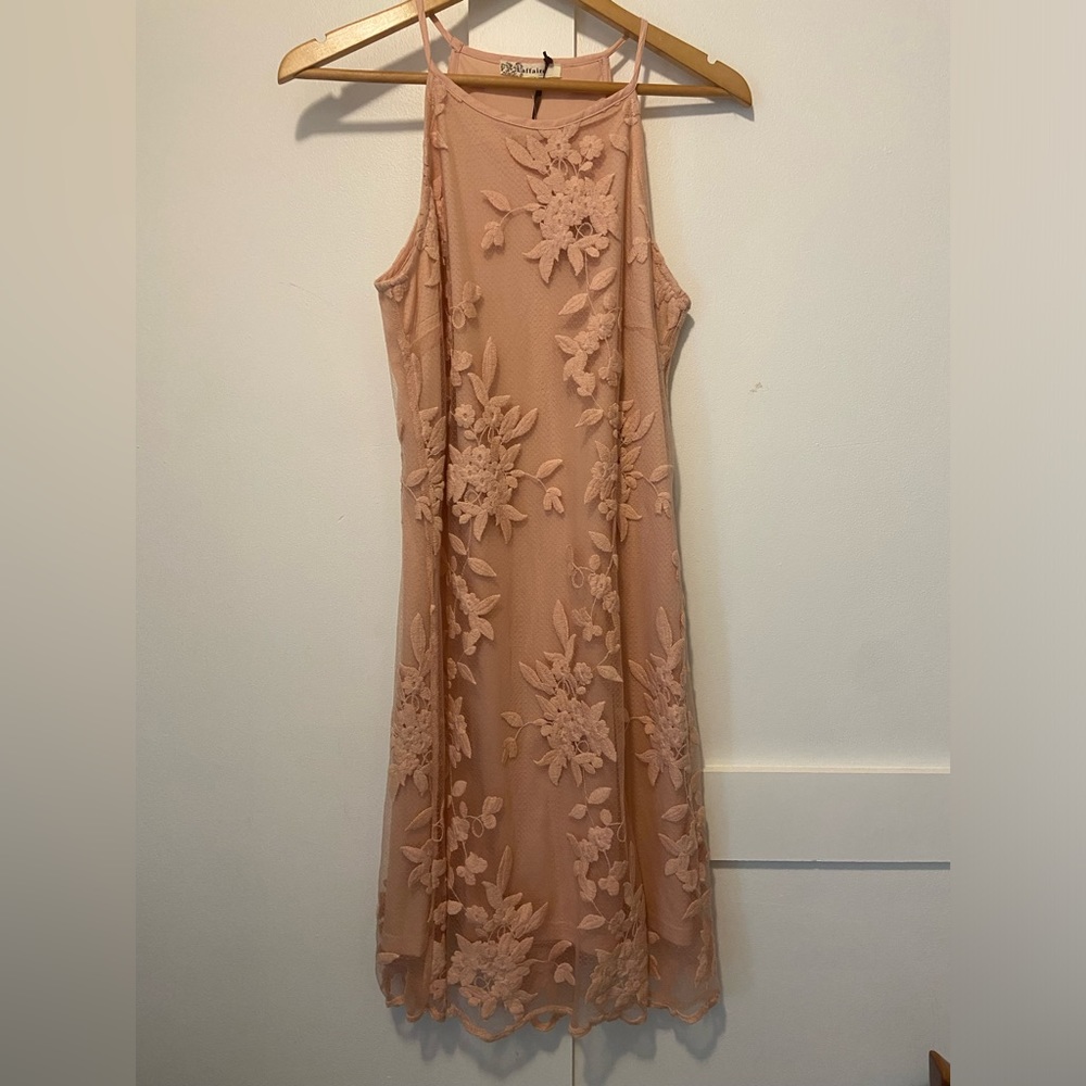 High neck layered floral appliqué dress